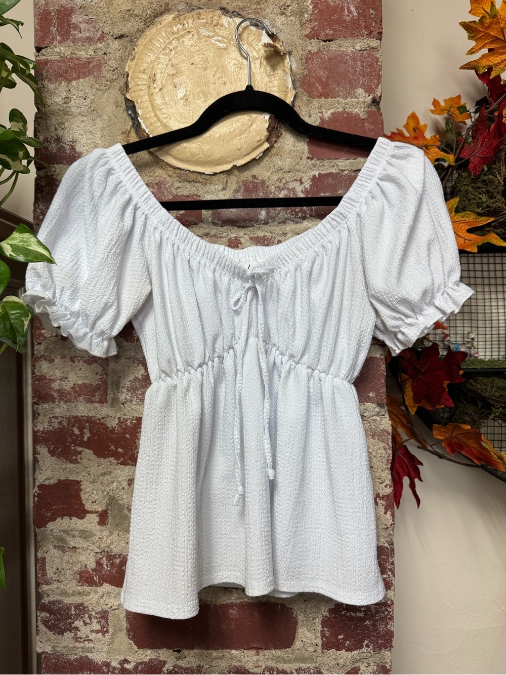 White Babydoll Bow Tie Top Small